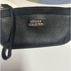 Authentic Versace Collection Wristlet- black pebble leather